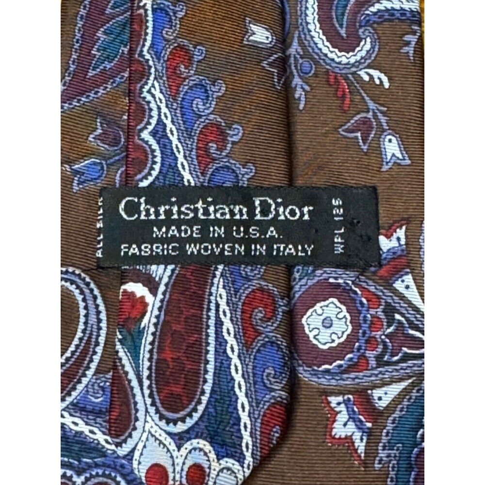 Vintage Christian Dior Men's Paisley 100% Silk Tie Brown Made in USA - Picture 2 of 3